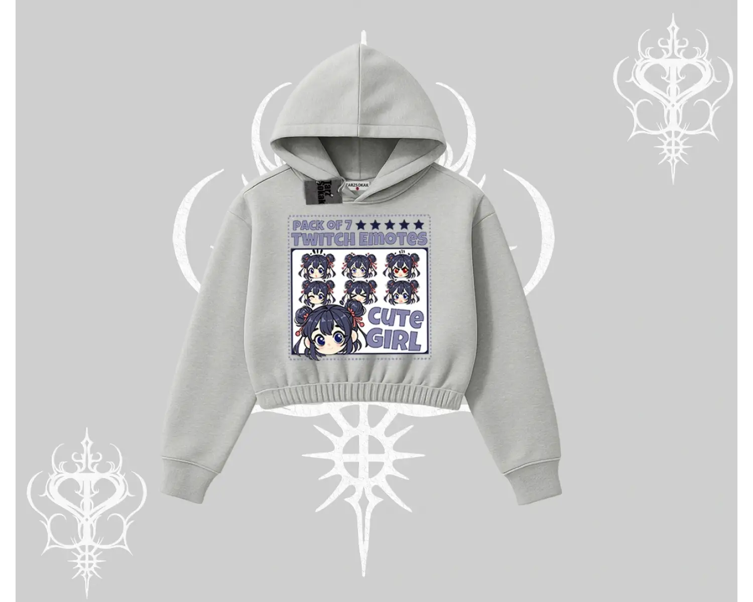 Kapşonlu Crop Sweatshirt Twitch Emotes Cute Girl Anime Expression