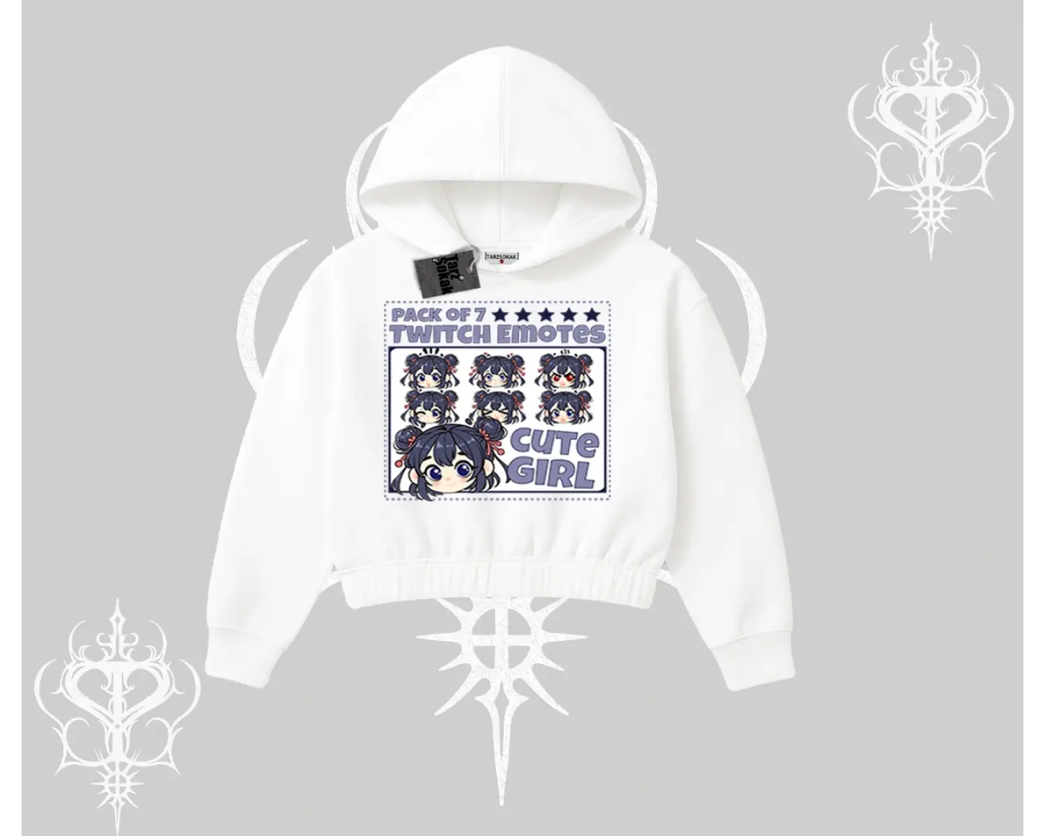 Kapşonlu Crop Sweatshirt Twitch Emotes Cute Girl Anime Expression