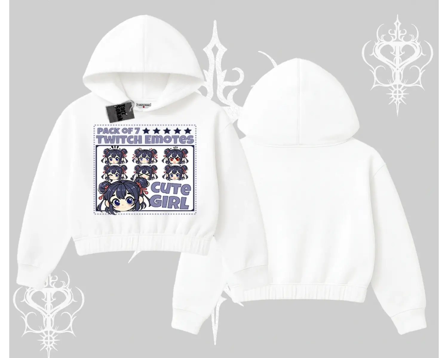 Kapşonlu Crop Sweatshirt Twitch Emotes Cute Girl Anime Expression