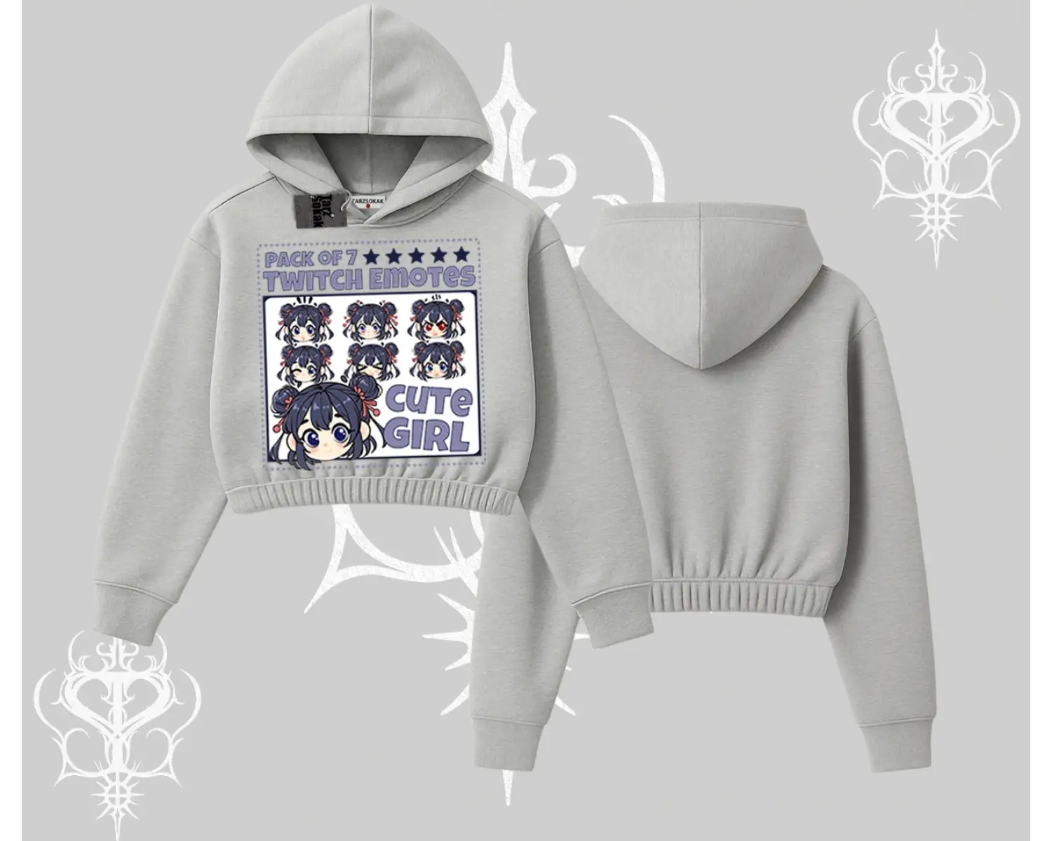 Kapşonlu Crop Sweatshirt Twitch Emotes Cute Girl Anime Expression