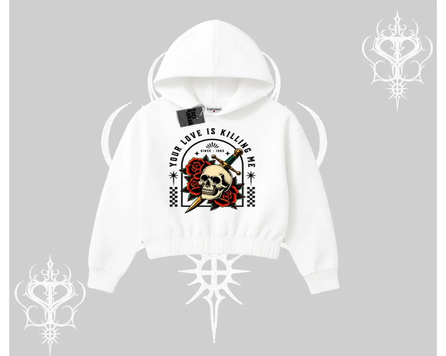 Kapşonlu Crop Sweatshirt Your Love Is Killing Me Dead Romance