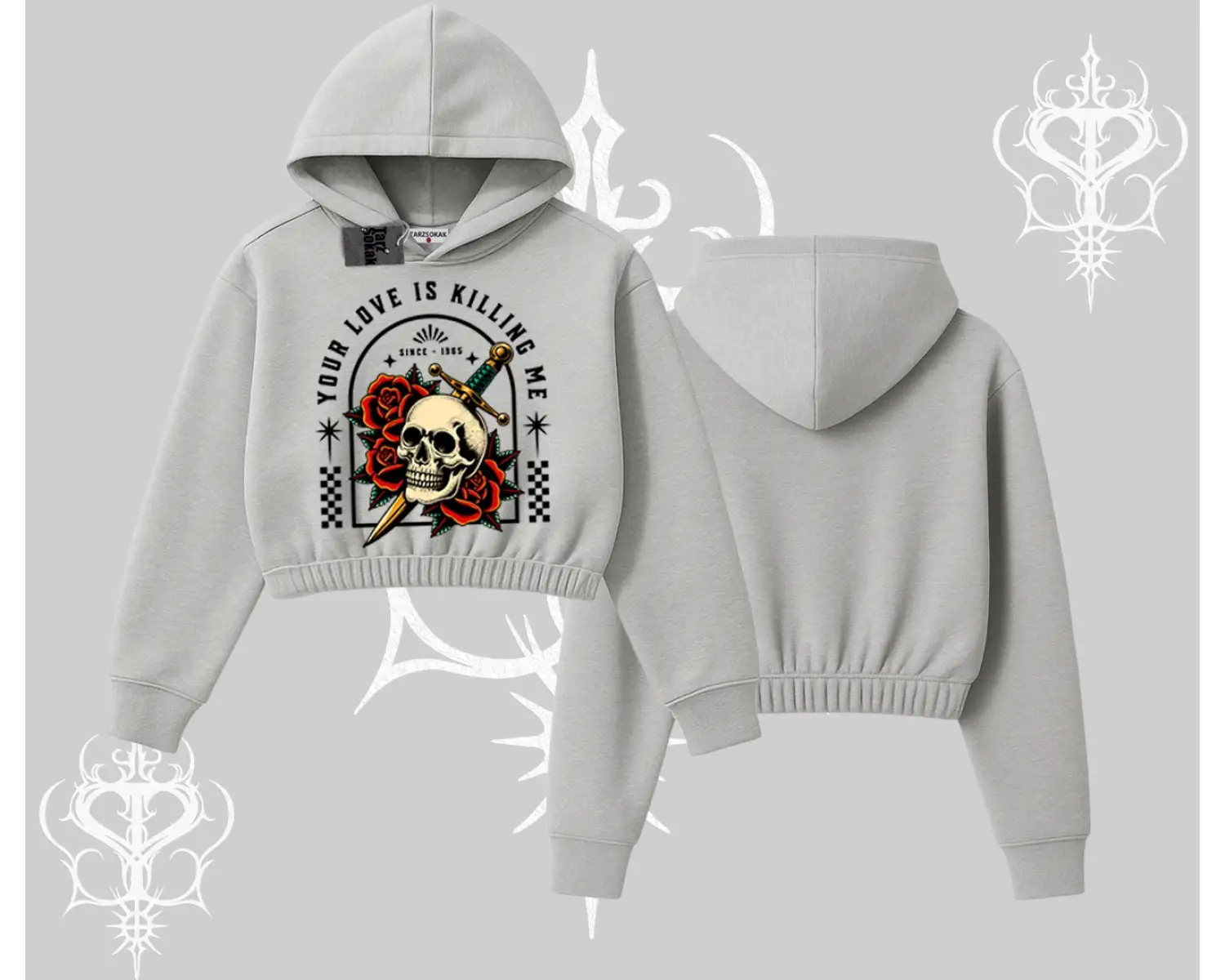 Kapşonlu Crop Sweatshirt Your Love Is Killing Me Dead Romance