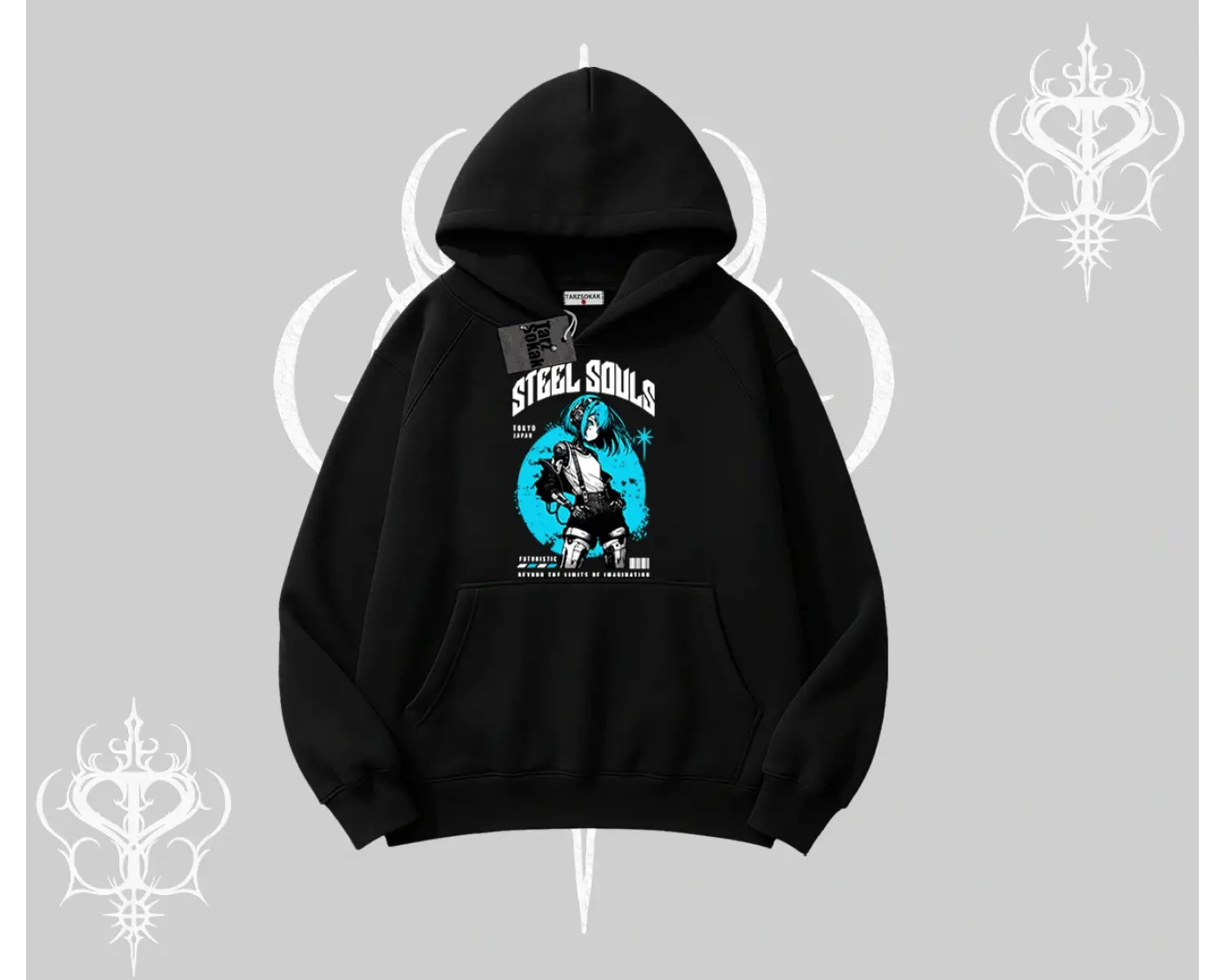 Kapşonlu Sweatshirt Anime Cyberpunk Kız Baskılı