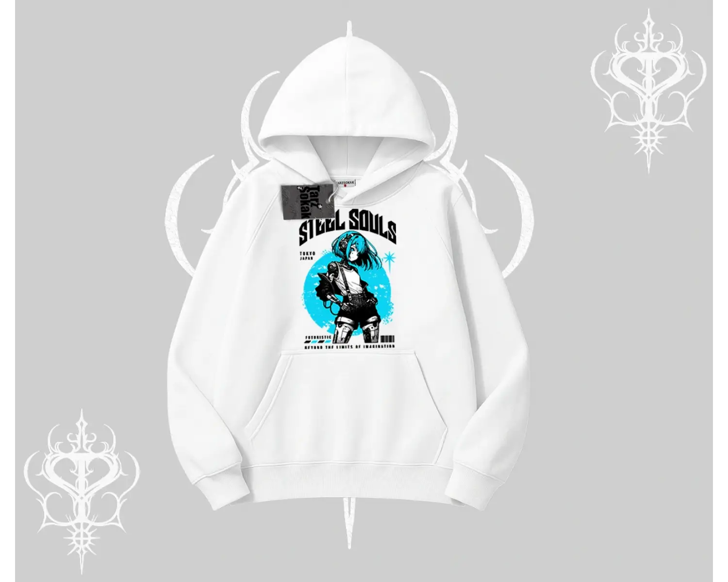 Kapşonlu Sweatshirt Anime Cyberpunk Kız Baskılı