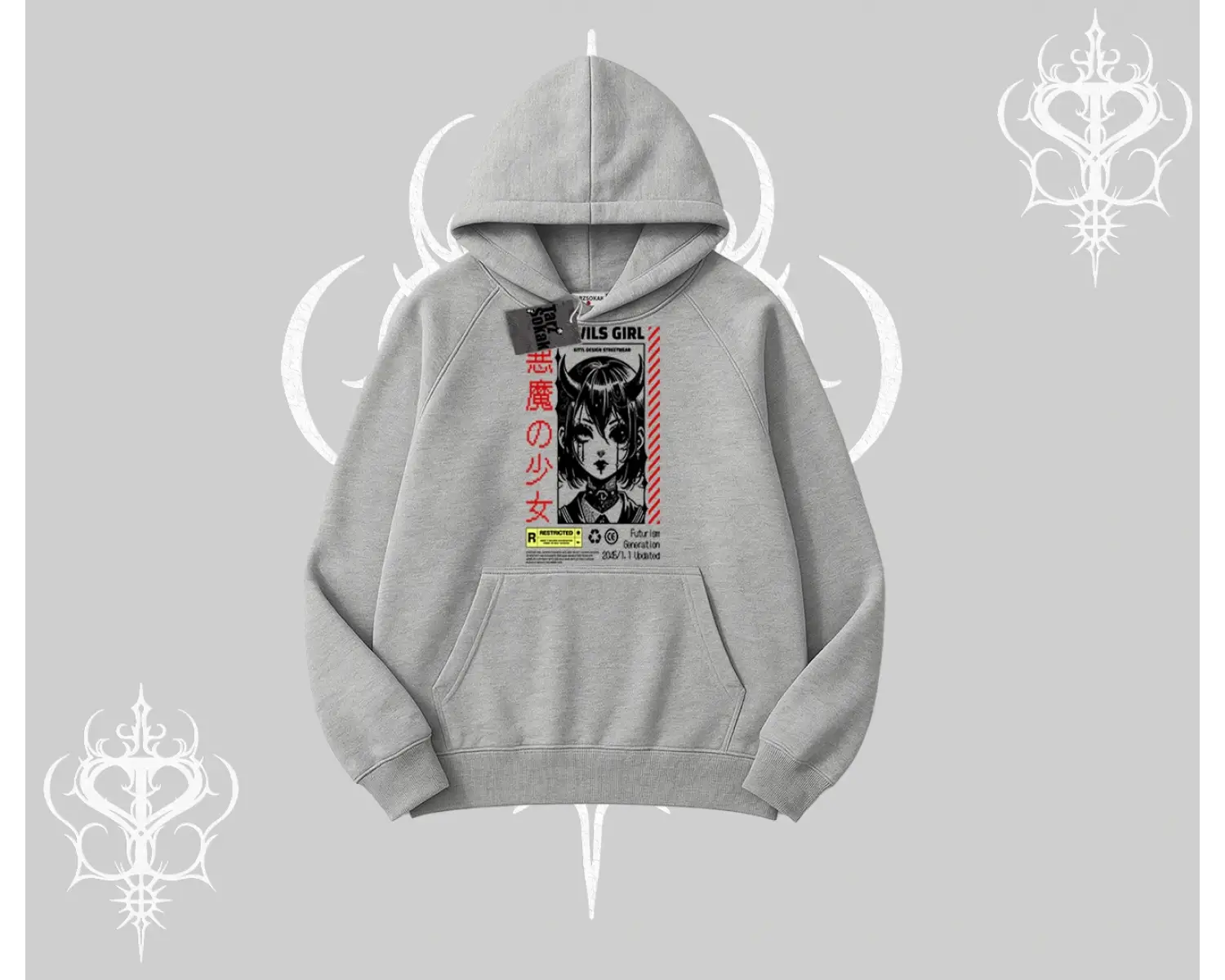 Kapşonlu Sweatshirt Anime Devils Girl Japanese Style Baskılı