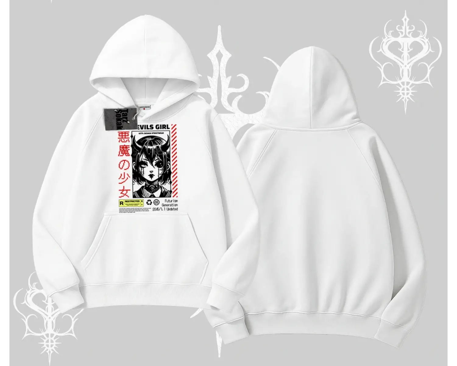 Kapşonlu Sweatshirt Anime Devils Girl Japanese Style Baskılı