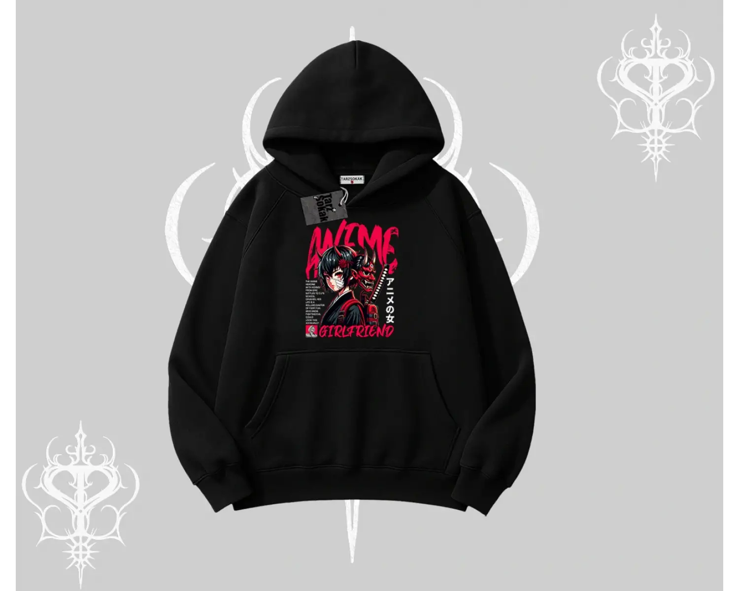 Kapşonlu Sweatshirt Anime Girlfriend Kırmızı