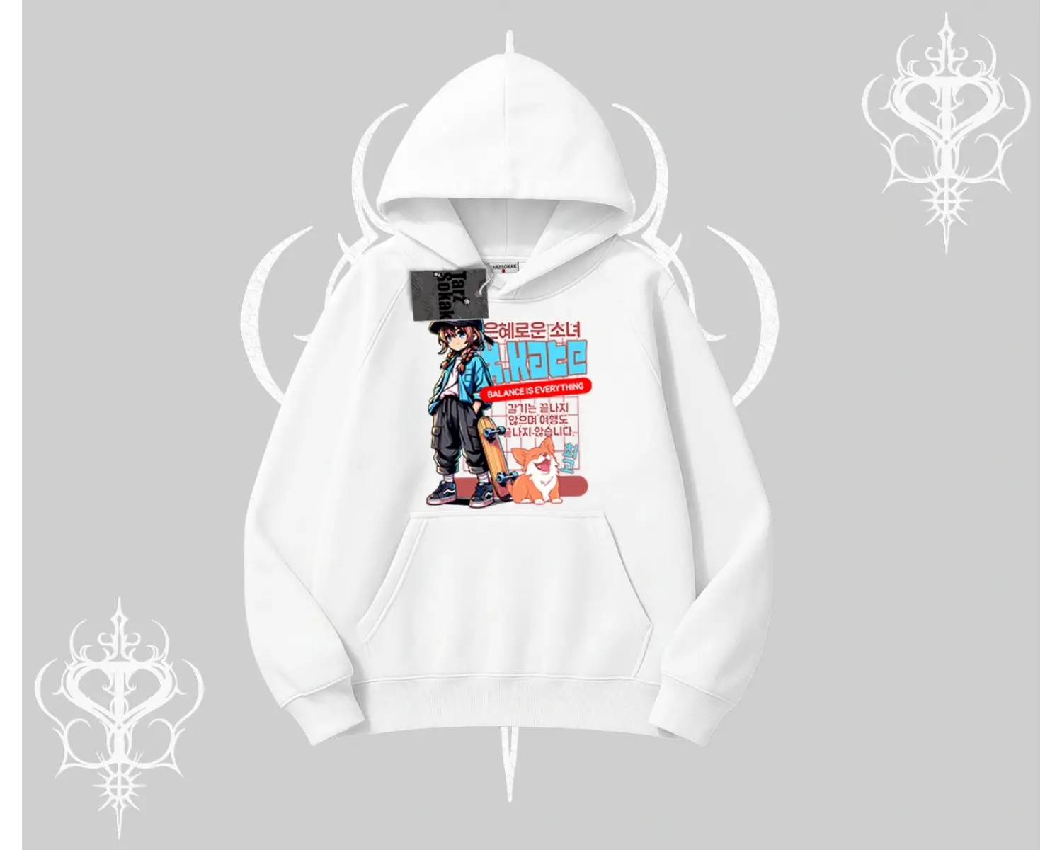 Kapşonlu Sweatshirt Anime Hiker Girl Balance Is Everything Baskılı