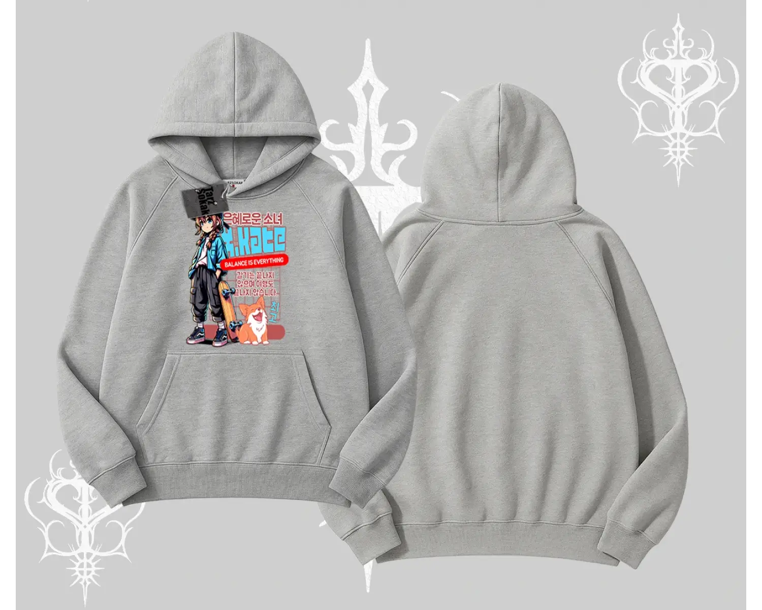 Kapşonlu Sweatshirt Anime Hiker Girl Balance Is Everything Baskılı