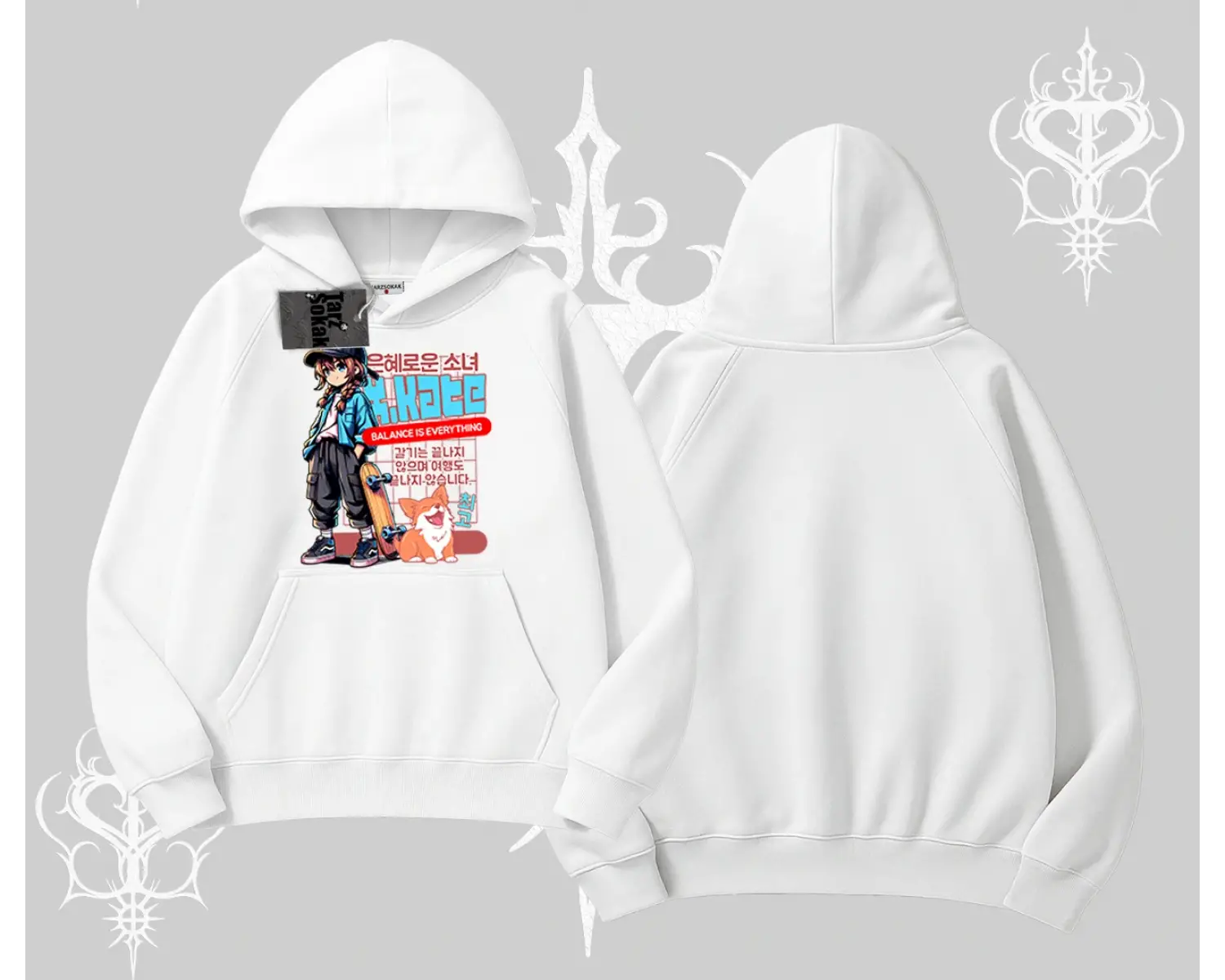 Kapşonlu Sweatshirt Anime Hiker Girl Balance Is Everything Baskılı