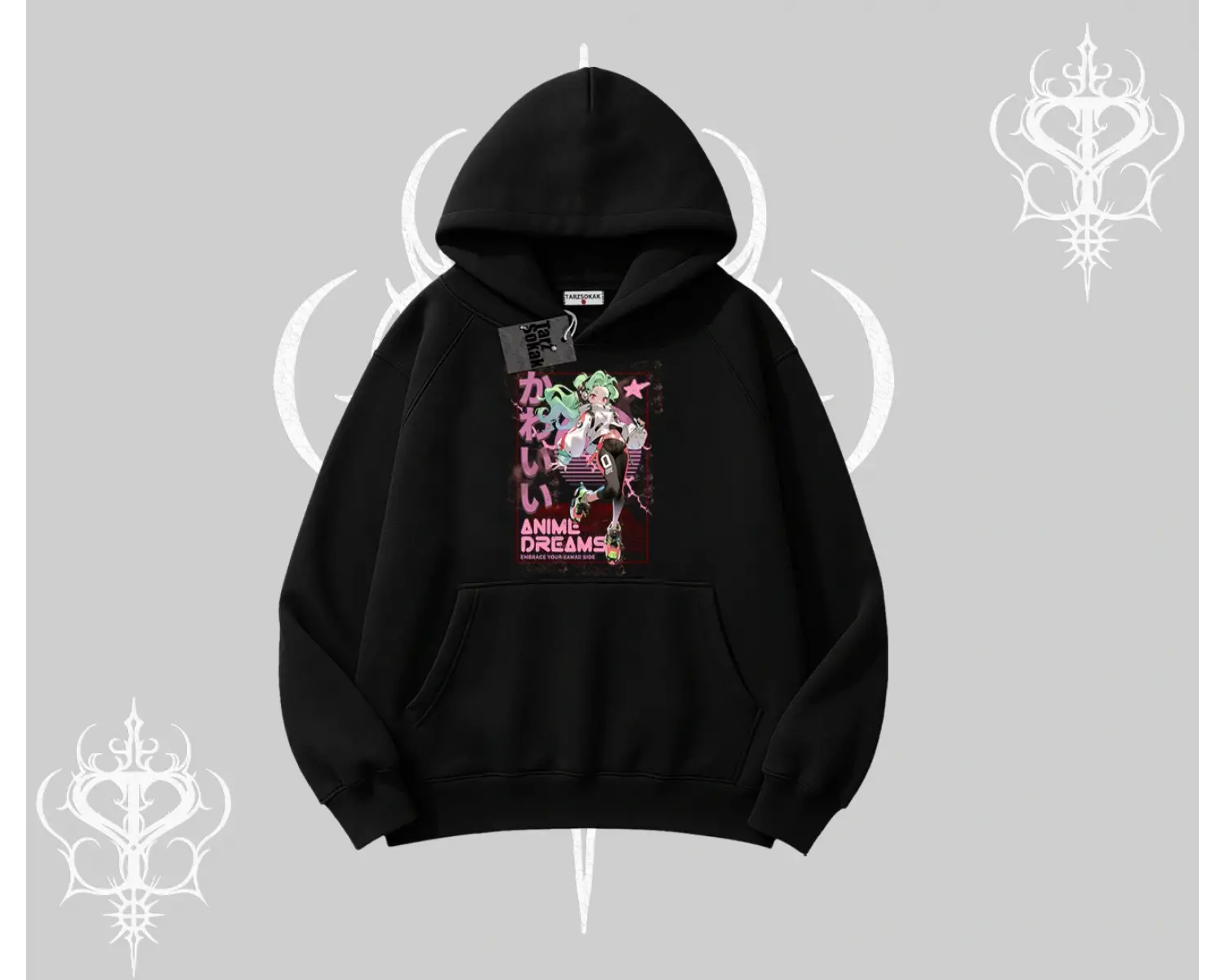 Kapşonlu Sweatshirt Anime Kawaii Japon Kız Desenli