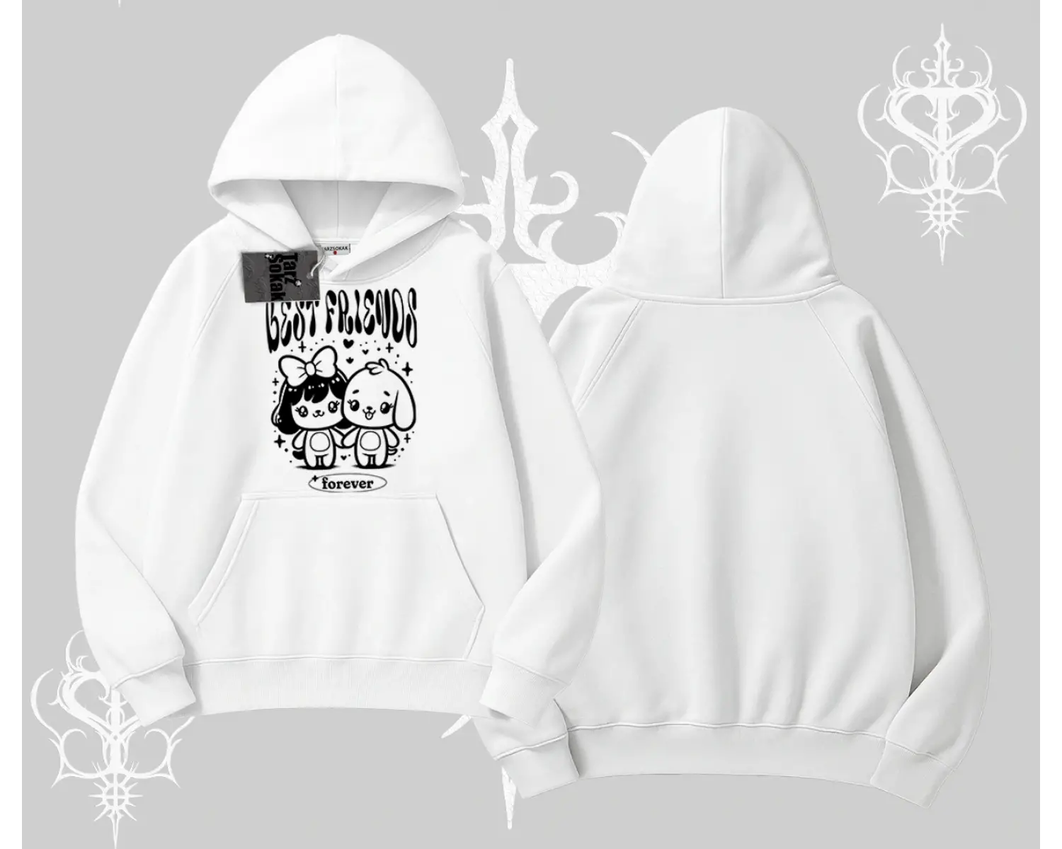 Kapşonlu Sweatshirt Best Friends Forever Baskılı Sevimli Tasarım