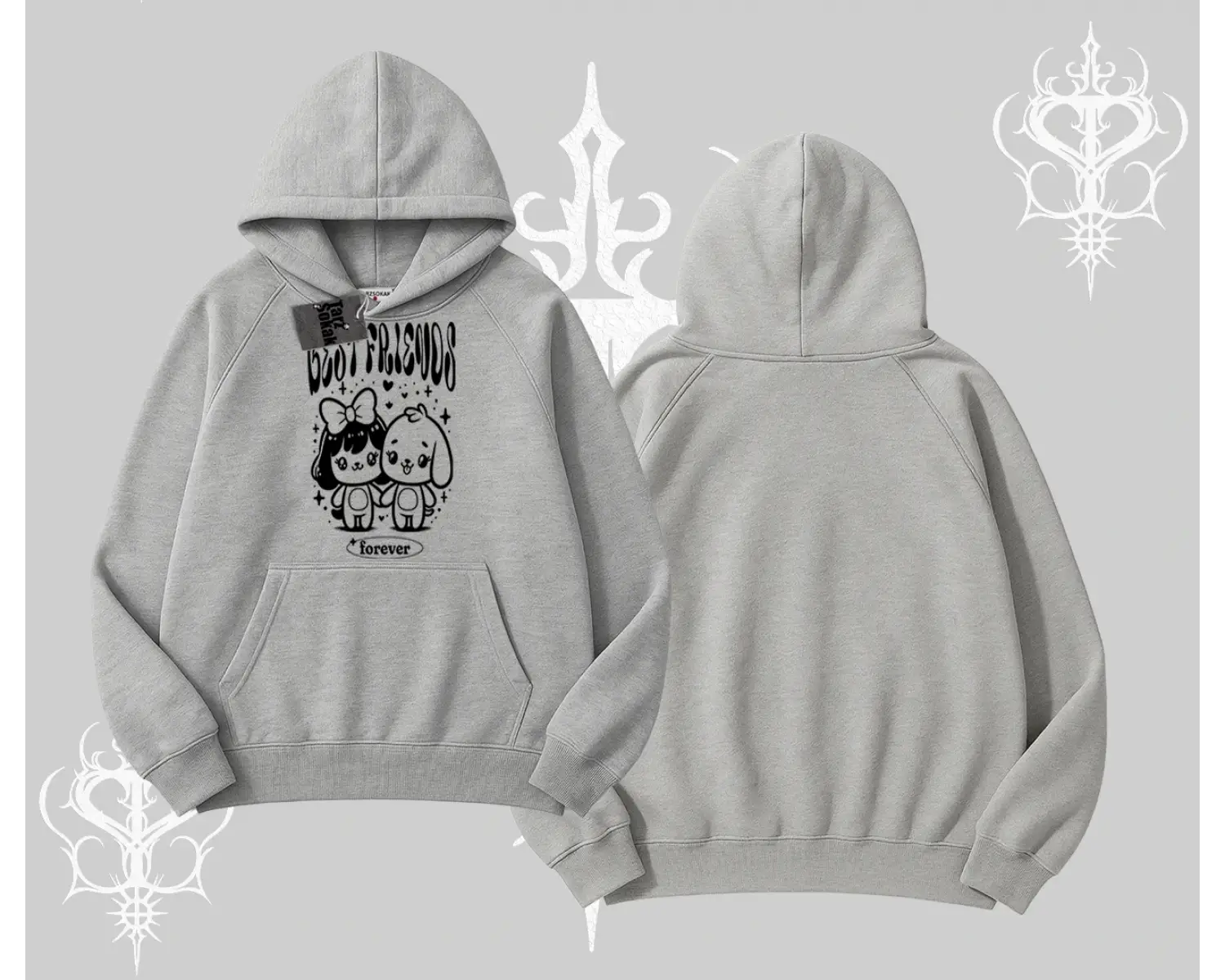 Kapşonlu Sweatshirt Best Friends Forever Baskılı Sevimli Tasarım