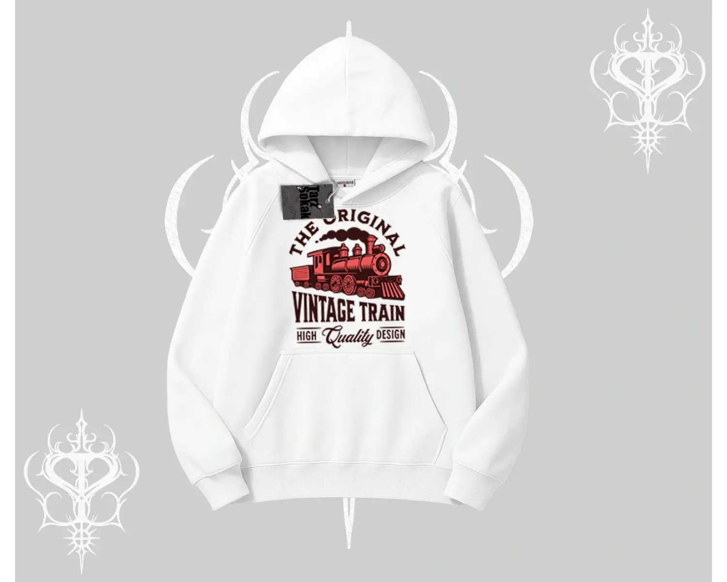 Kapşonlu Sweatshirt Classic Railroad Vintage Train Street Aesthetic