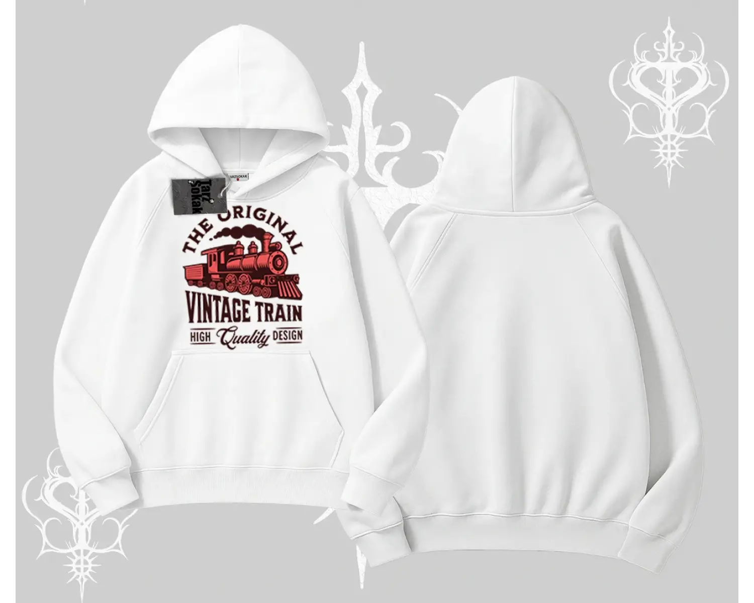 Kapşonlu Sweatshirt Classic Railroad Vintage Train Street Aesthetic