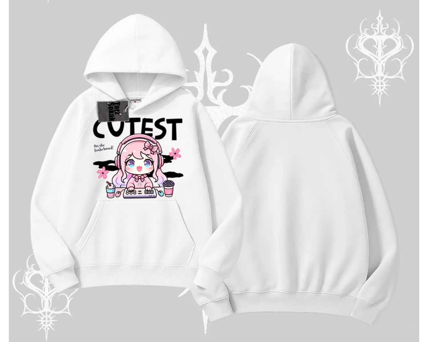 Kapşonlu Sweatshirt Cute Anime Gamer Girl Baskılı