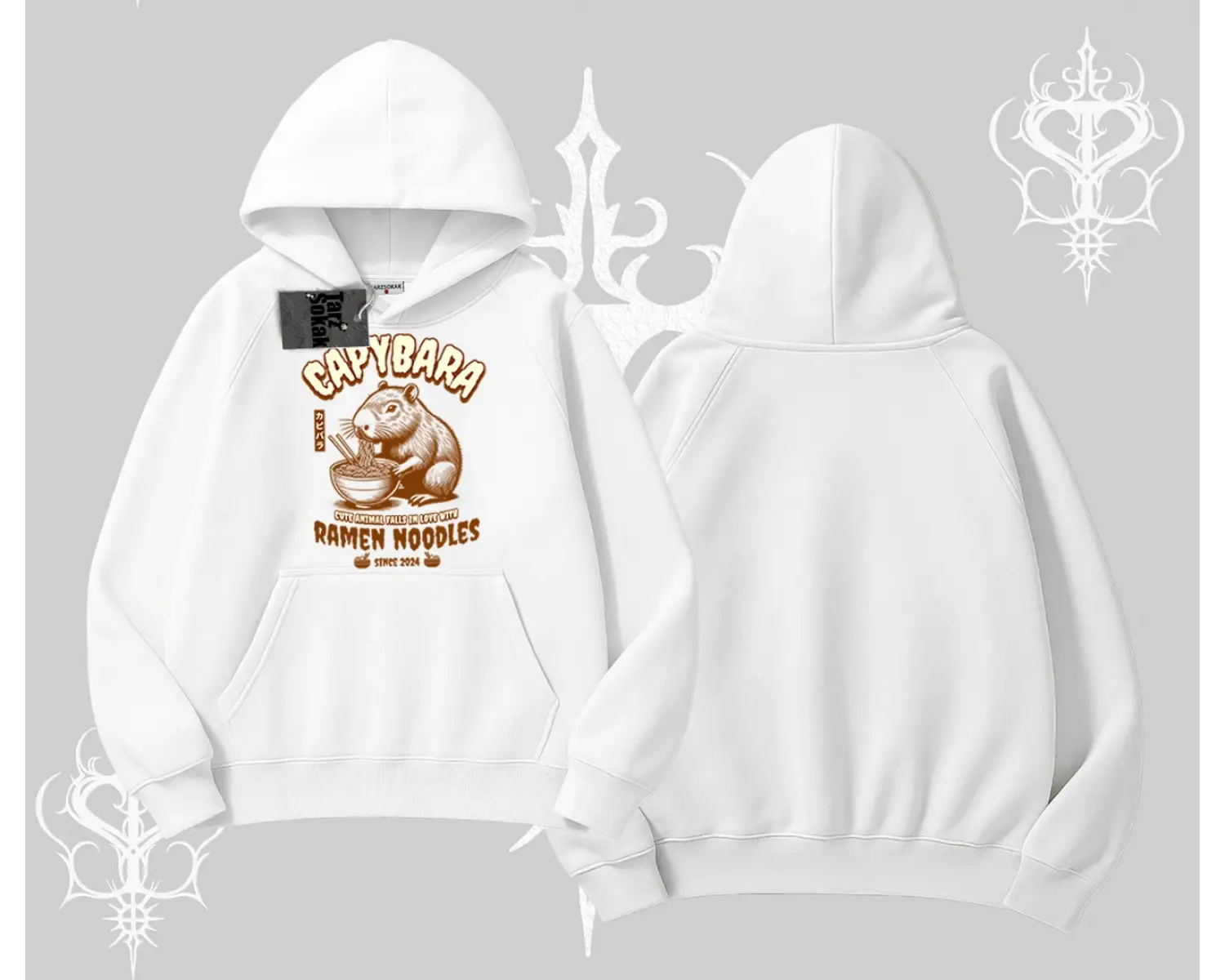 Kapşonlu Sweatshirt Cute Capybara Enjoying Ramen Noodles Artwork