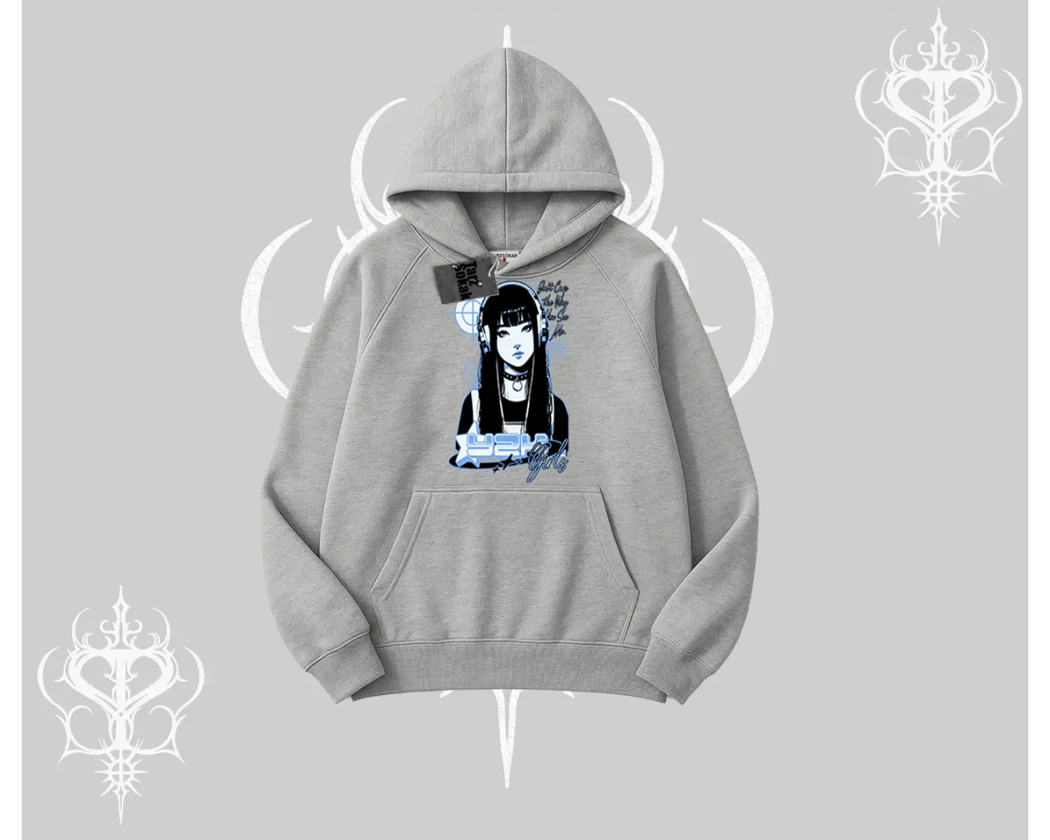 Kapşonlu Sweatshirt Cyber Y2K Anime Girl Street Sound Aesthetic