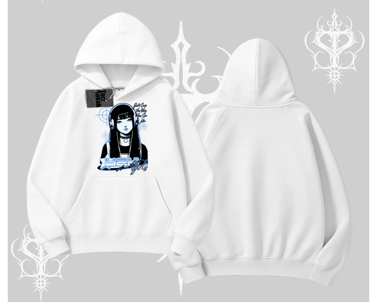 Kapşonlu Sweatshirt Cyber Y2K Anime Girl Street Sound Aesthetic