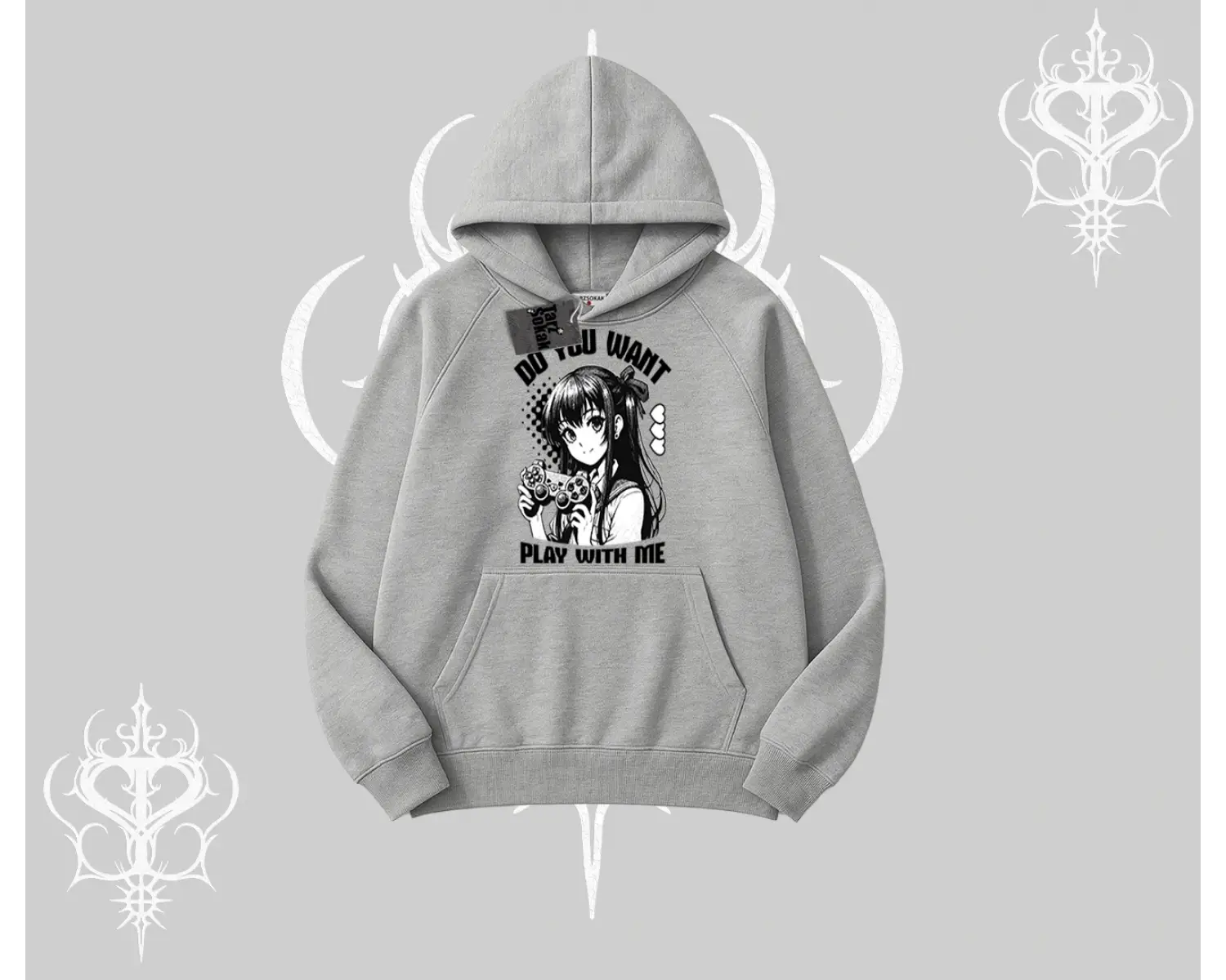 Kapşonlu Sweatshirt Do You Want Play With Me Anime Kız Baskılı