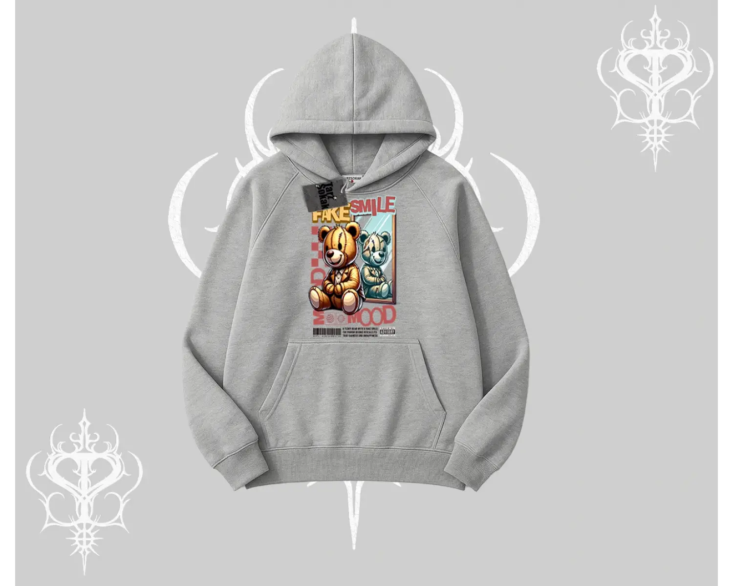 Kapşonlu Sweatshirt Fake Smile Mood Ayıcık Grafik Baskılı