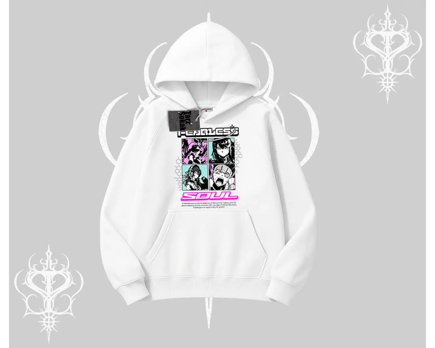 Kapşonlu Sweatshirt Fearless Soul Anime Kolaj Baskılı