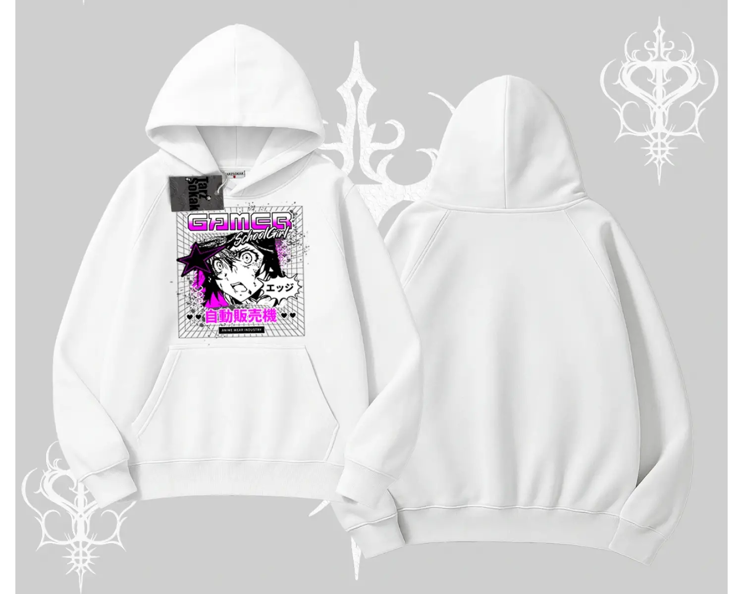 Kapşonlu Sweatshirt Games Schoolgirl Anime Baskılı