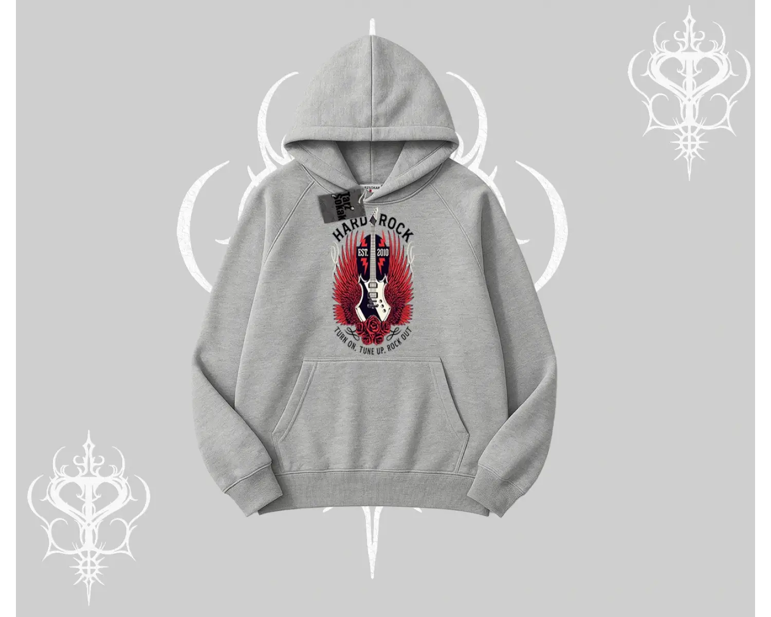 Kapşonlu Sweatshirt Hard Rock Winged Guitar Rebellion