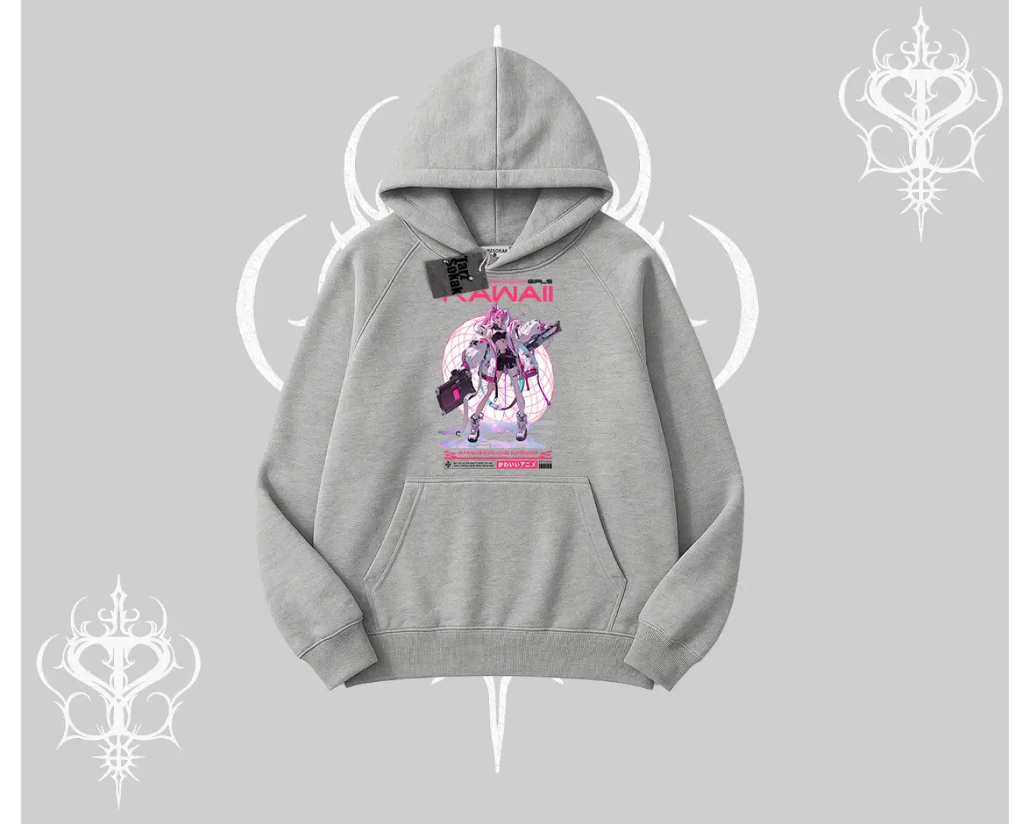 Kapşonlu Sweatshirt Kawaii Cyberpunk Kız Japon Stil Baskı