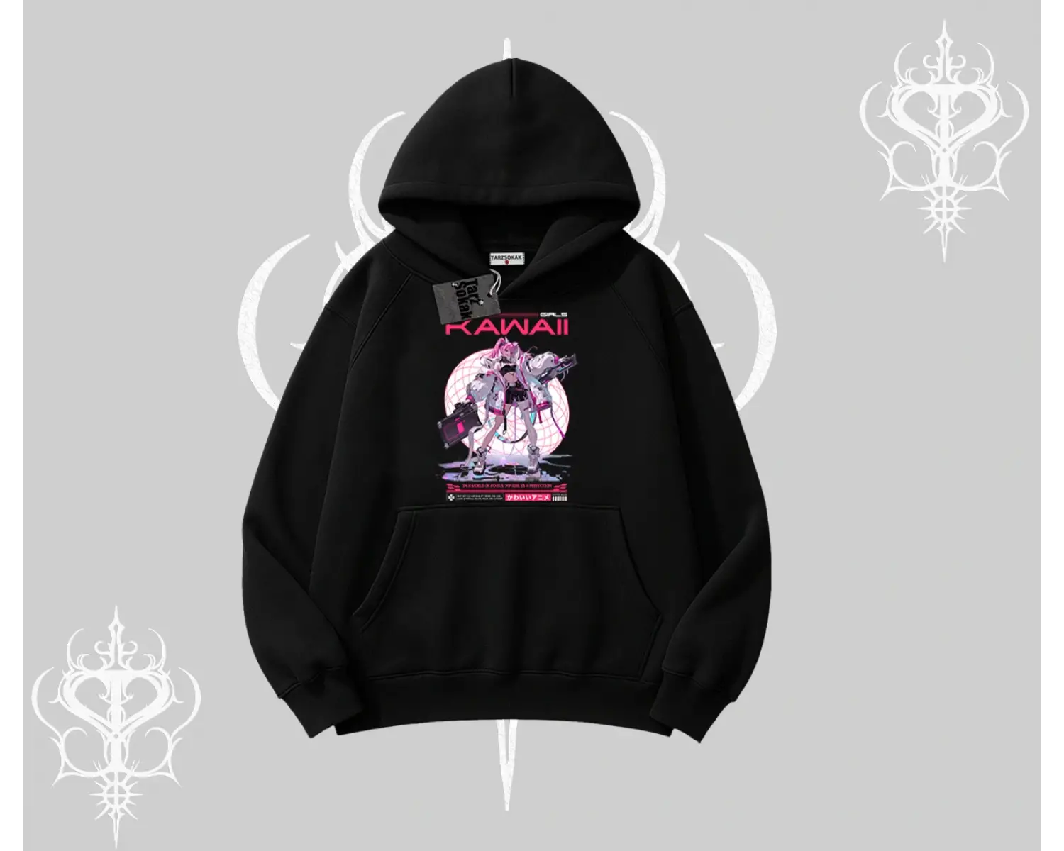 Kapşonlu Sweatshirt Kawaii Cyberpunk Kız Japon Stil Baskı