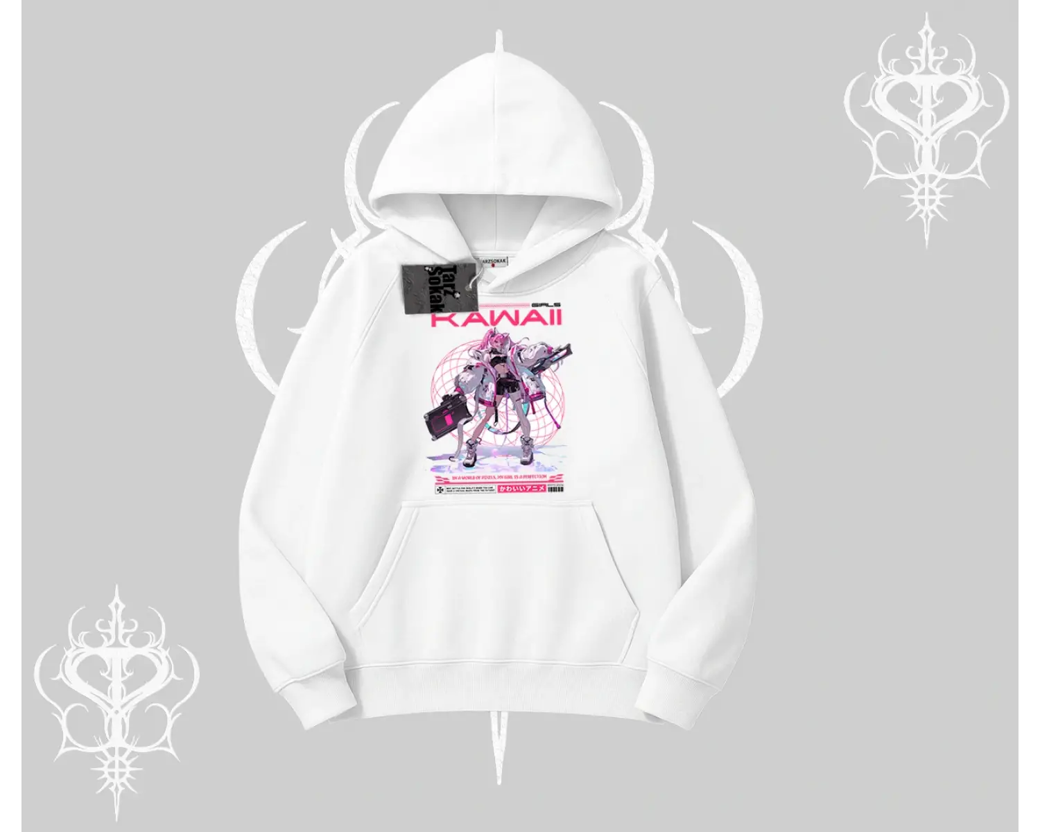 Kapşonlu Sweatshirt Kawaii Cyberpunk Kız Japon Stil Baskı