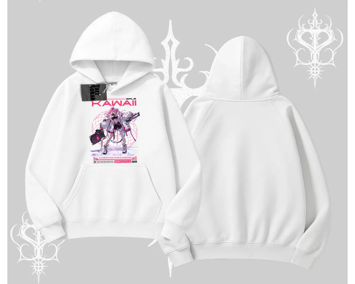 Kapşonlu Sweatshirt Kawaii Cyberpunk Kız Japon Stil Baskı