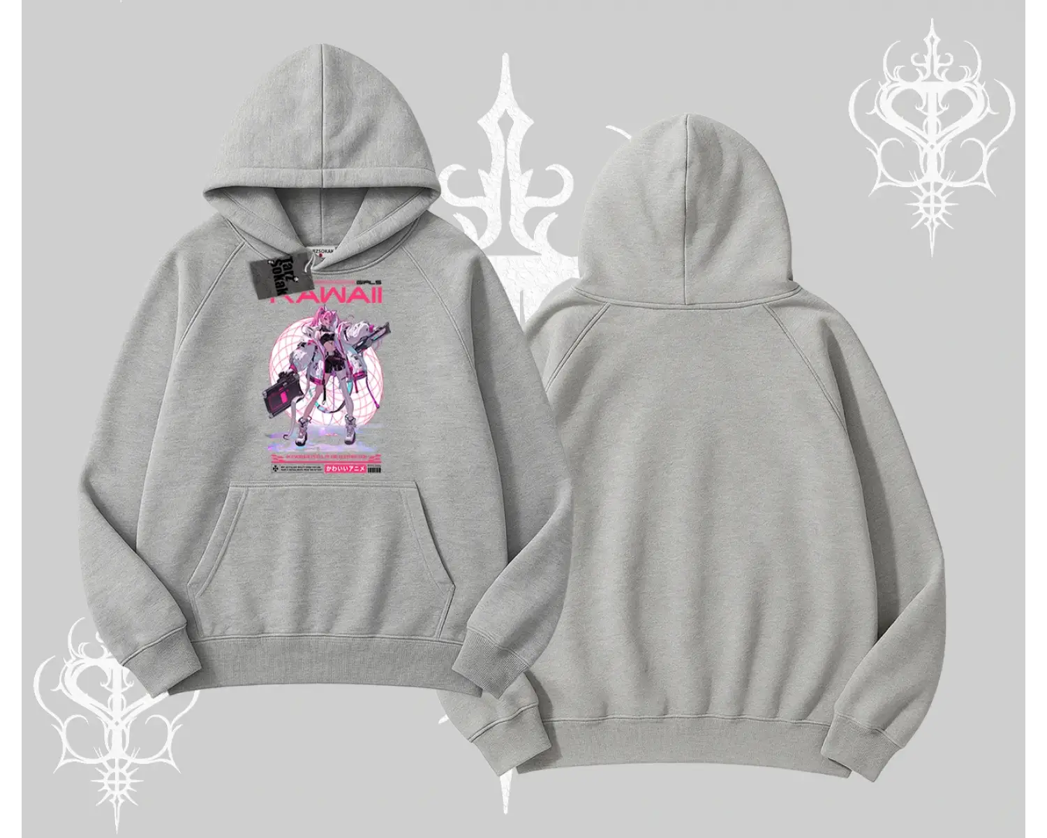 Kapşonlu Sweatshirt Kawaii Cyberpunk Kız Japon Stil Baskı