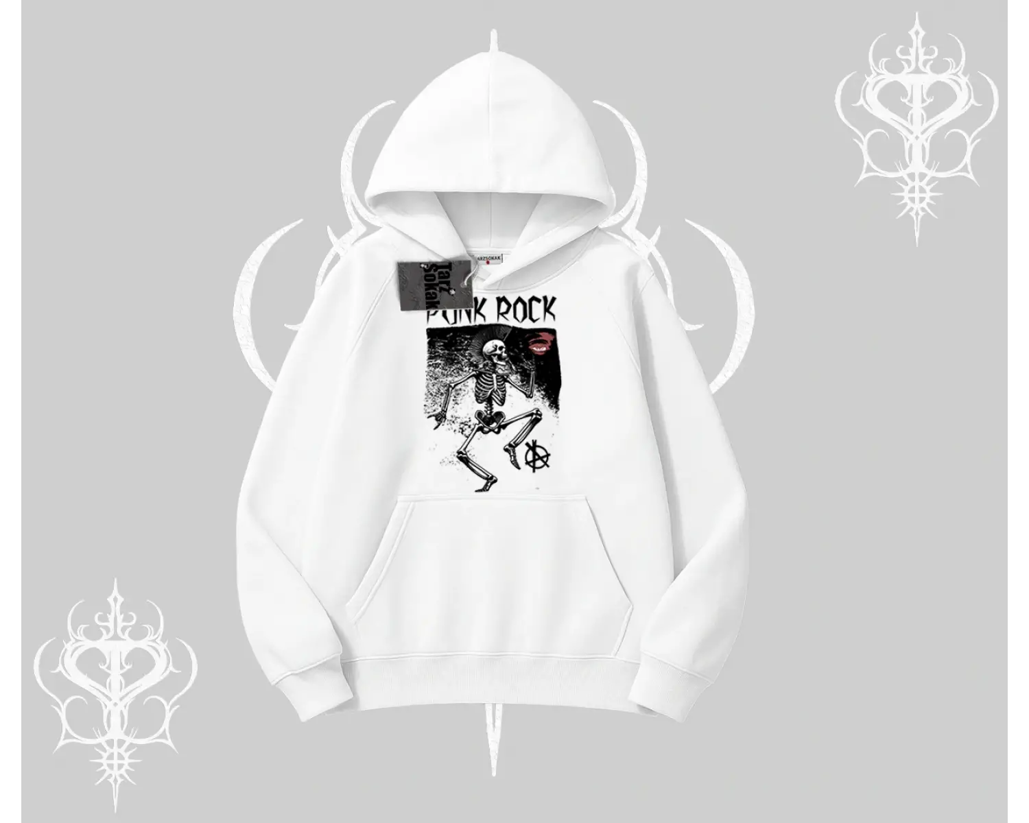 Kapşonlu Sweatshirt Punk Rock Chaos Skeleton Riot