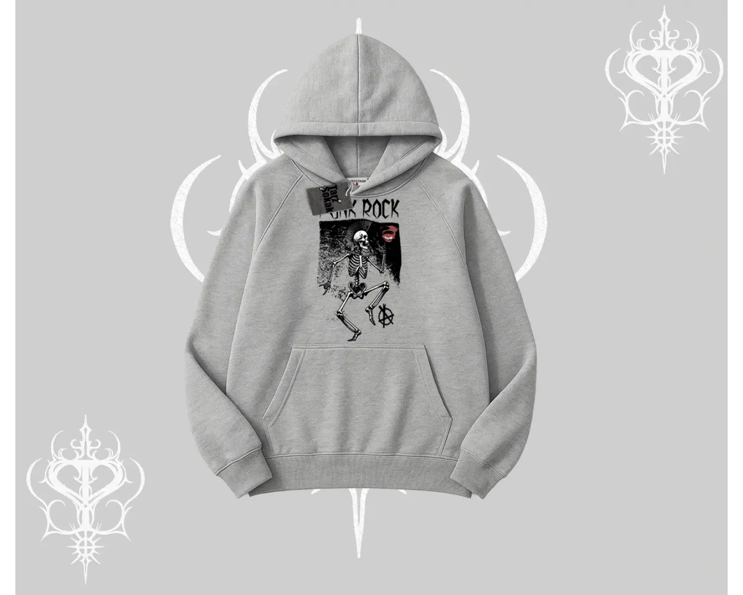 Kapşonlu Sweatshirt Punk Rock Chaos Skeleton Riot