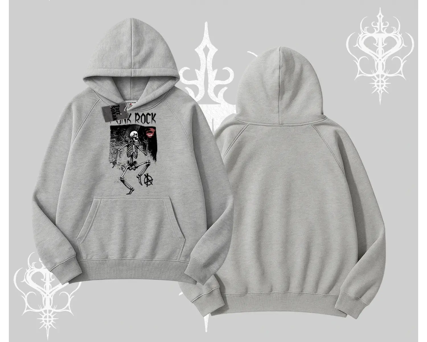 Kapşonlu Sweatshirt Punk Rock Chaos Skeleton Riot