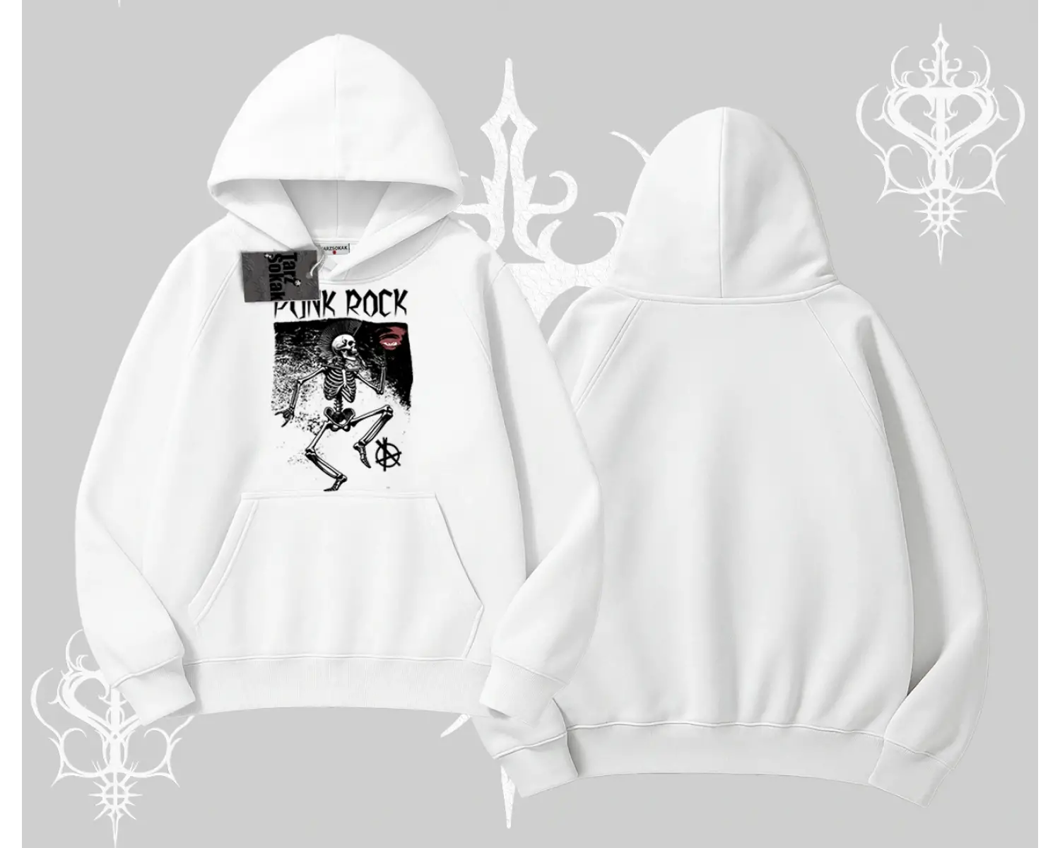 Kapşonlu Sweatshirt Punk Rock Chaos Skeleton Riot
