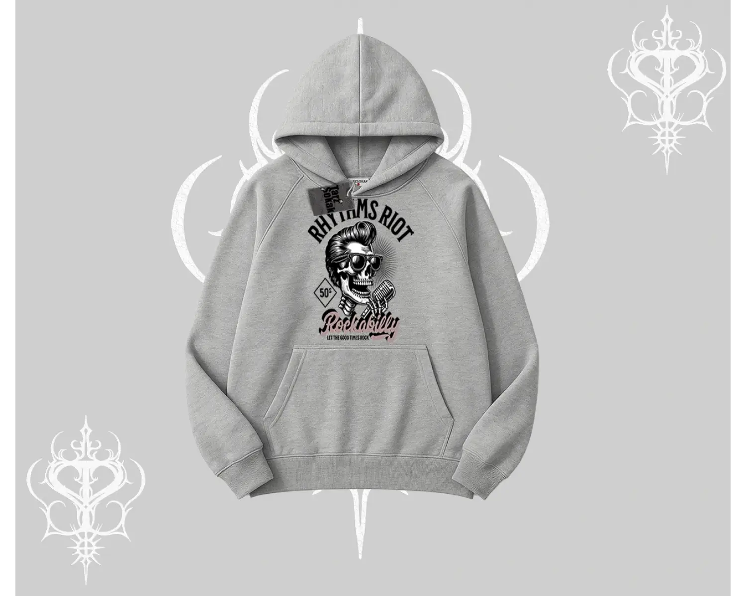 Kapşonlu Sweatshirt Rhythms Riot Vintage Rockabilly Skull Street Aesthetic