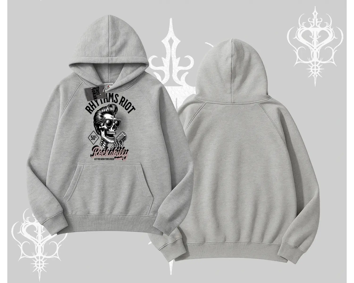 Kapşonlu Sweatshirt Rhythms Riot Vintage Rockabilly Skull Street Aesthetic