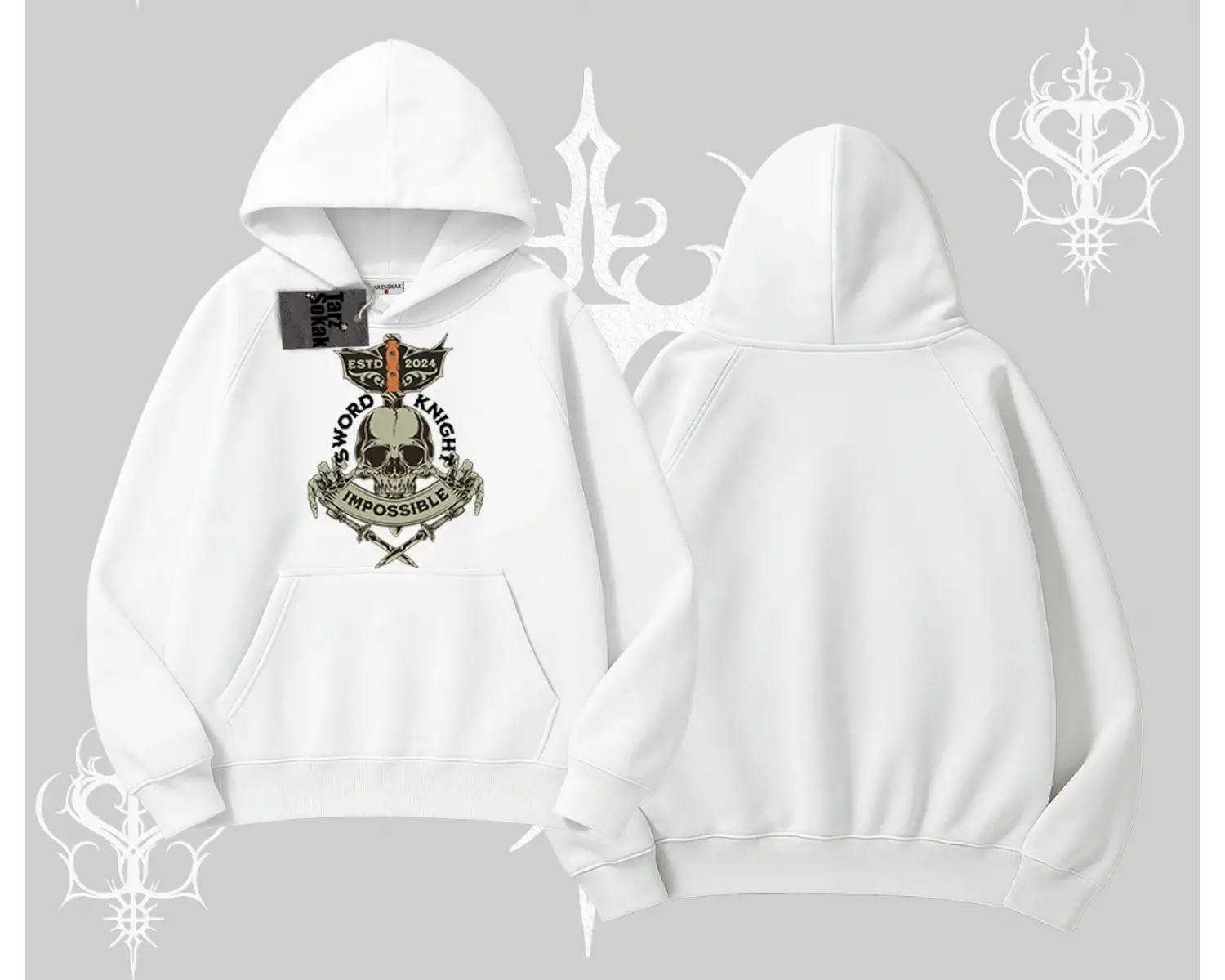 Kapşonlu Sweatshirt Sword Knight Skull Impossible Street Creed