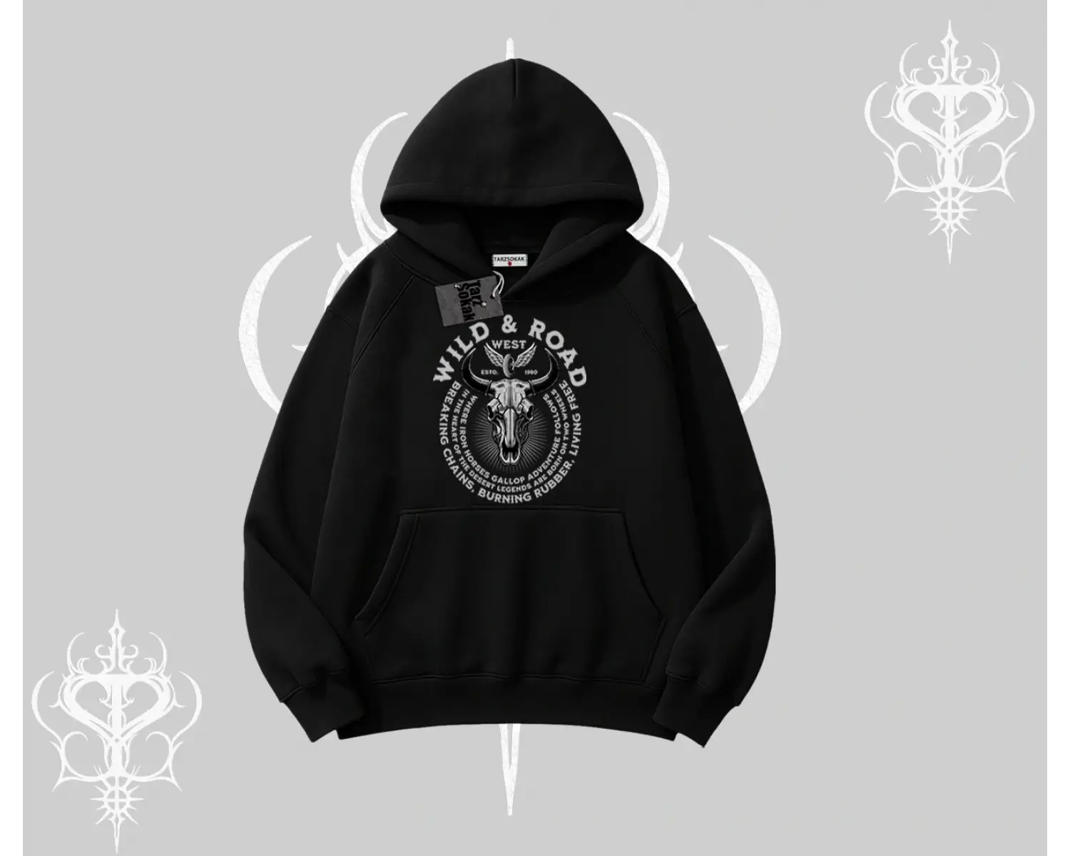 Kapşonlu Sweatshirt Wild & Road Western Skull Biker Street Culture