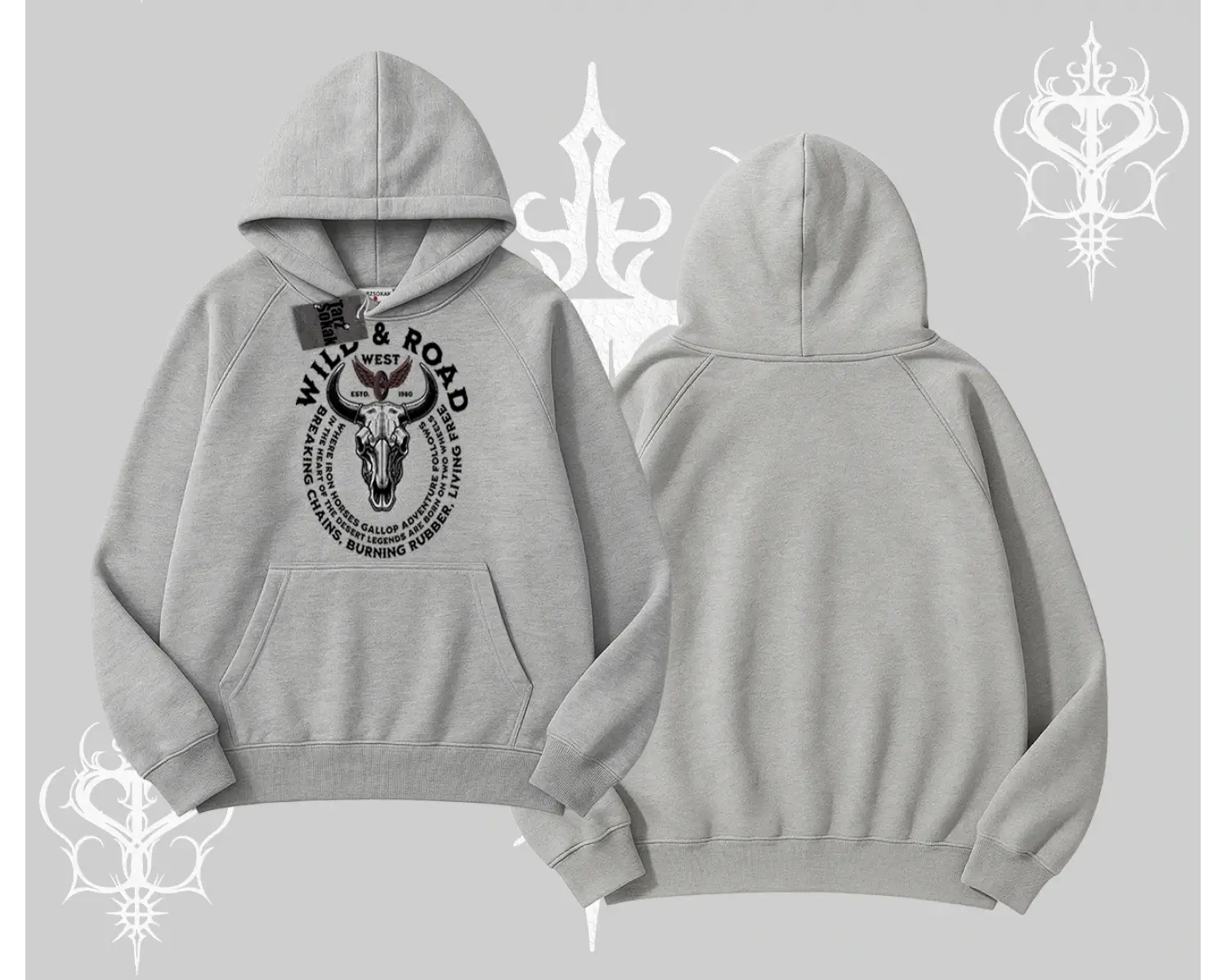 Kapşonlu Sweatshirt Wild & Road Western Skull Biker Street Culture