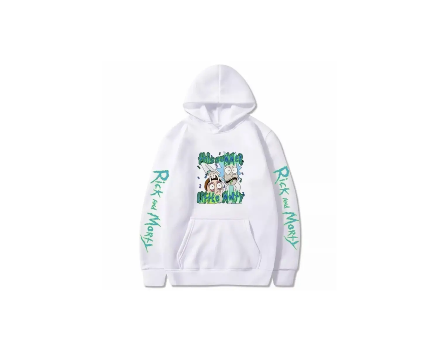 Kapüşonlu Rıck And Morty Göğüs Baskılı Oversize Yeni Stil Erkek Hoodıe-sweatshırt Beyaz