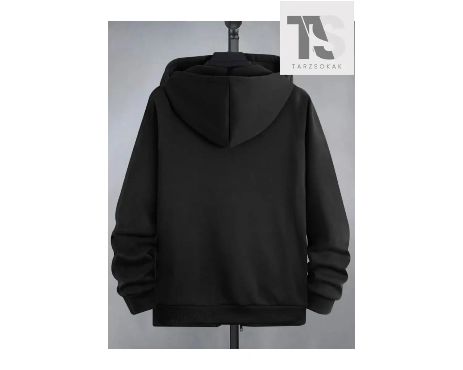 Kapüşonlu Unisex Siyah El Baskılı Fermuarlı