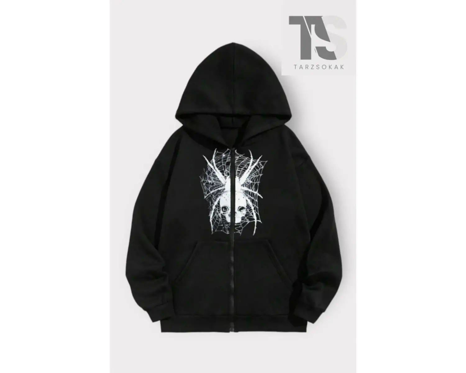 Karadul Ağ Desen Sweatshirt Fermuarlı Hırka