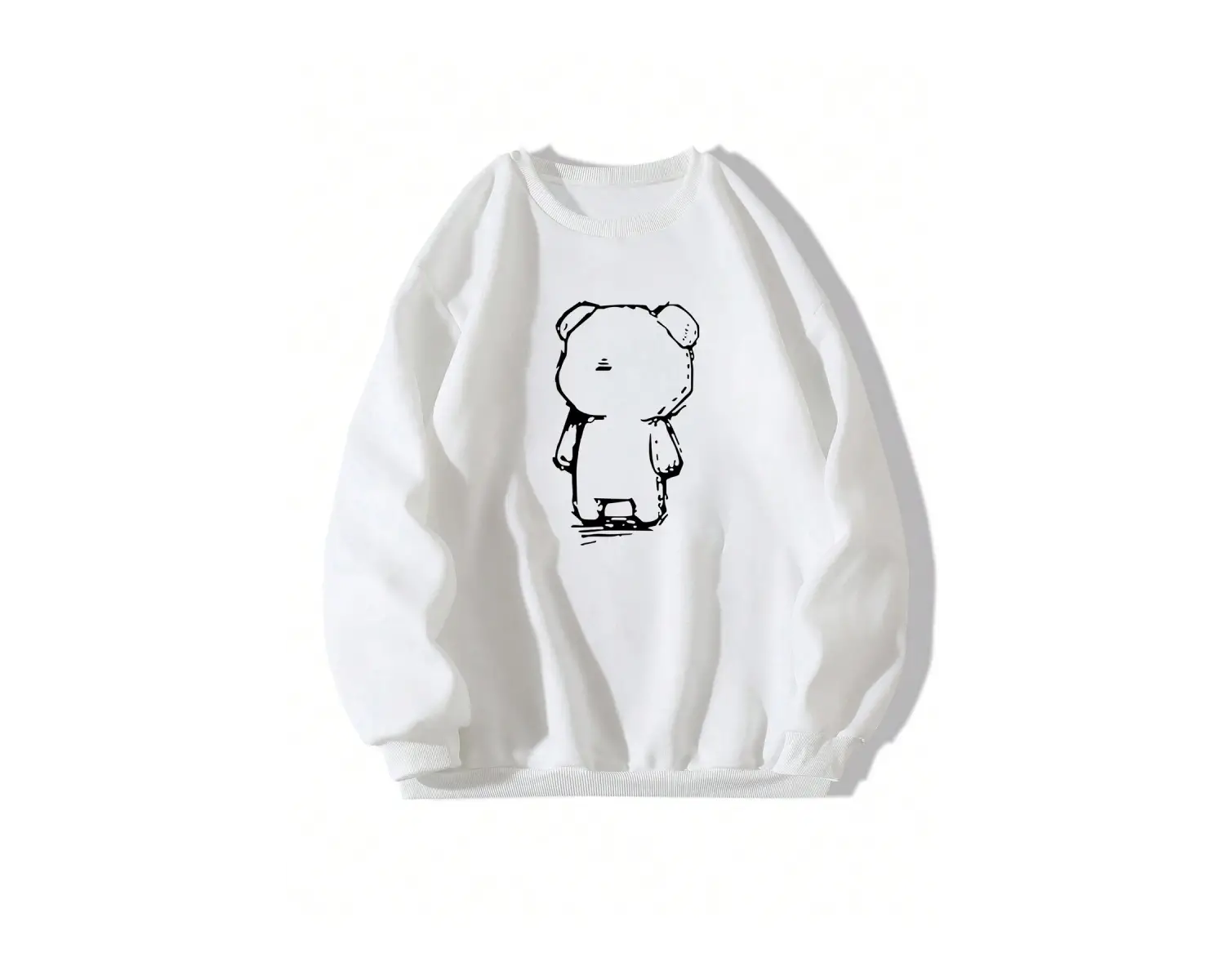 Karikatür Ayı Desenli Damla Sweat Beyaz