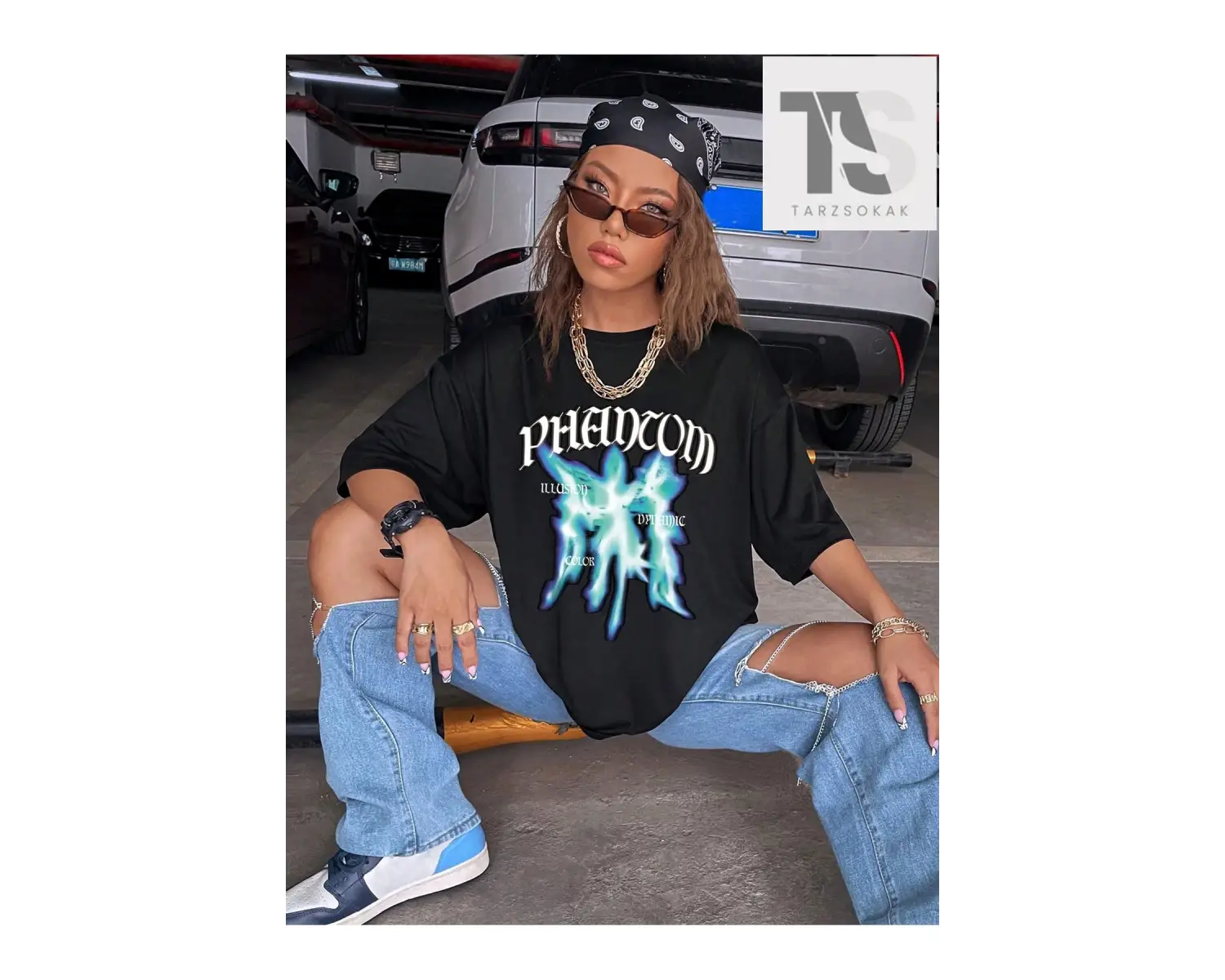 Karikatür Grafik Düşük Omuz Büyük Boy Tişört