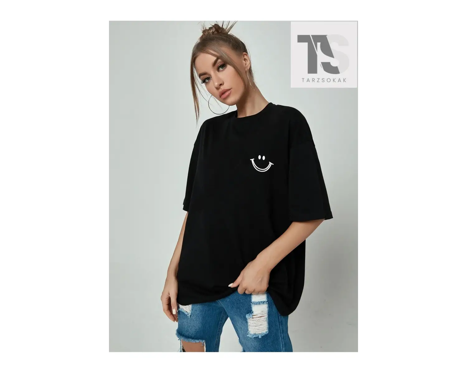 Karikatür Grafik Düşük Omuz Büyük Boy Tişört