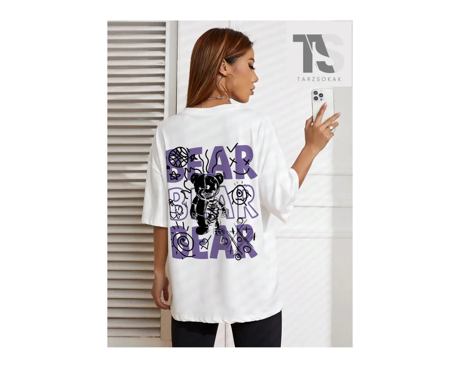 Karikatür & Harf Grafik Düşük Omuz Oversize Tişört