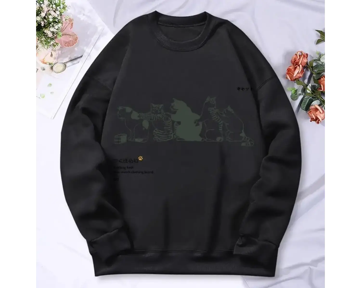 Karikatür Kedi Baskı Kadın Hoody Sonbahar Yumuşak Sıcak Kazak Kore Büyük Boy Kapşonlu Basit T